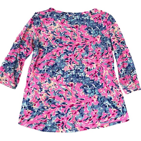 Lilly Pulitzer Coco Coral Crab Girls Large 10/12 Colorful 3/4 Sleeve Blouse - Picture 2 of 4